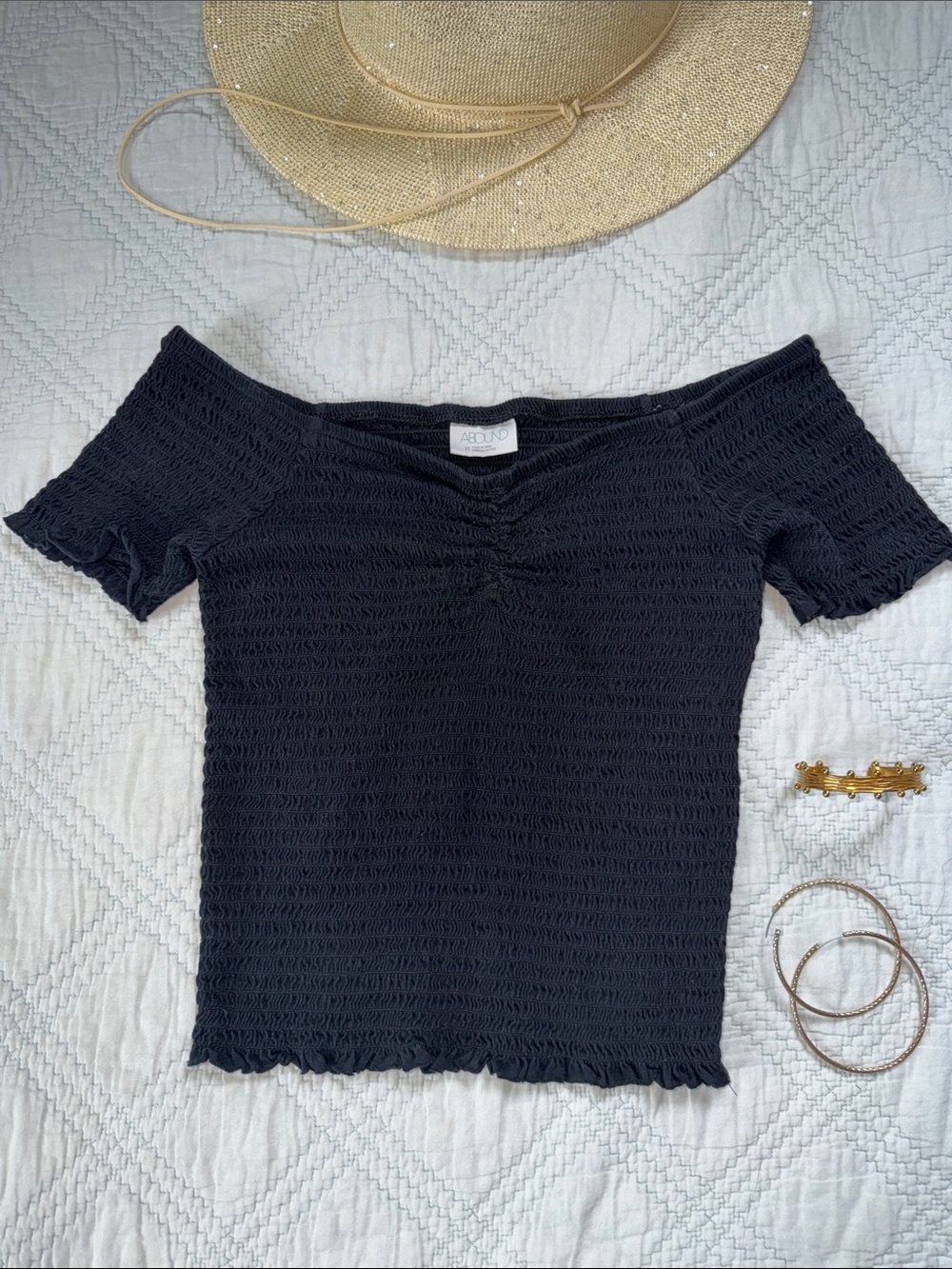 a new day Black Smocked Off-Shoulder Crop Top
